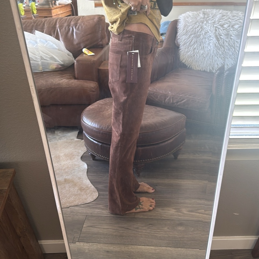 Brown genuine suede leather pants new with tags by Margaret Godfrey size 6 - Picture 5 of 16